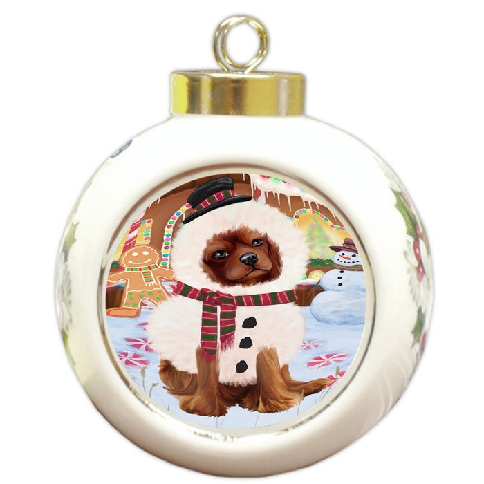 Christmas Gingerbread House Candyfest Cavalier King Charles Spaniel Dog Round Ball Christmas Ornament RBPOR56653