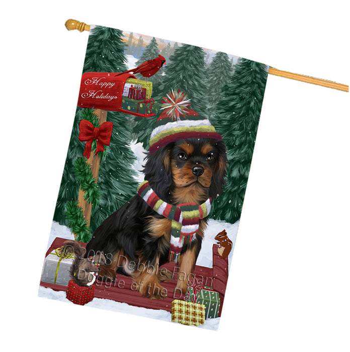 Merry Christmas Woodland Sled Cavalier King Charles Spaniel Dog House Flag FLG55318