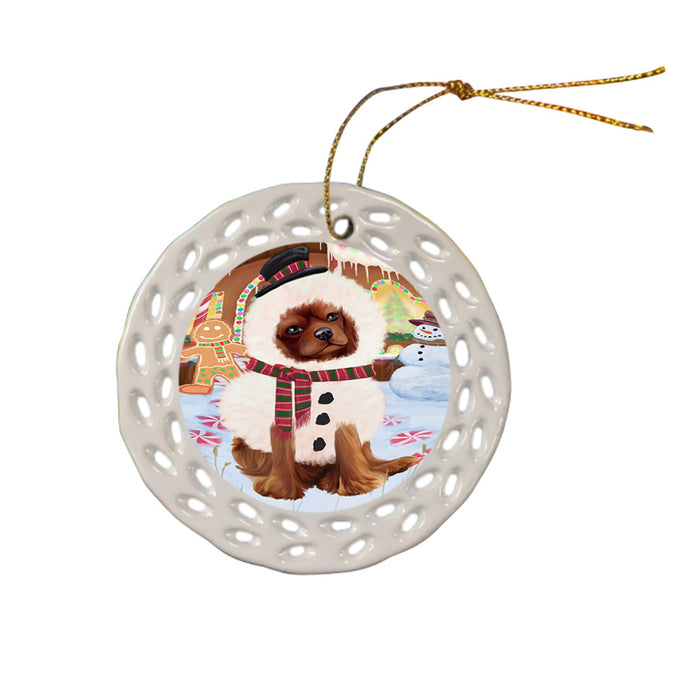 Christmas Gingerbread House Candyfest Cavalier King Charles Spaniel Dog Ceramic Doily Ornament DPOR56653
