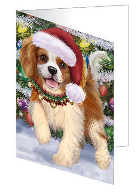 Trotting in the Snow Cavalier King Charles Spaniel Dog Handmade Artwork Assorted Pets Greeting Cards and Note Cards with Envelopes for All Occasions and Holiday Seasons GCD70808