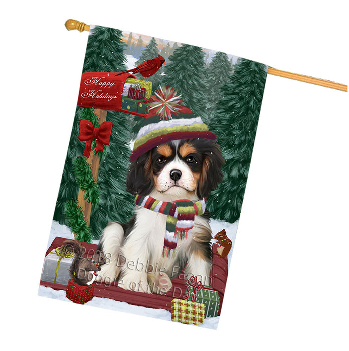 Merry Christmas Woodland Sled Cavalier King Charles Spaniel Dog House Flag FLG55319