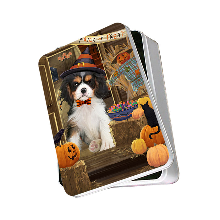 Enter at Own Risk Trick or Treat Halloween Cavalier King Charles Spaniel Dog Photo Storage Tin PITN53073