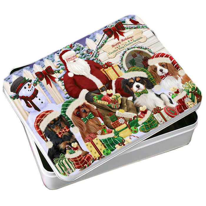 Happy Holidays Christmas Cavalier King Charles Spaniels Dog House Gathering Photo Storage Tin PITN51444