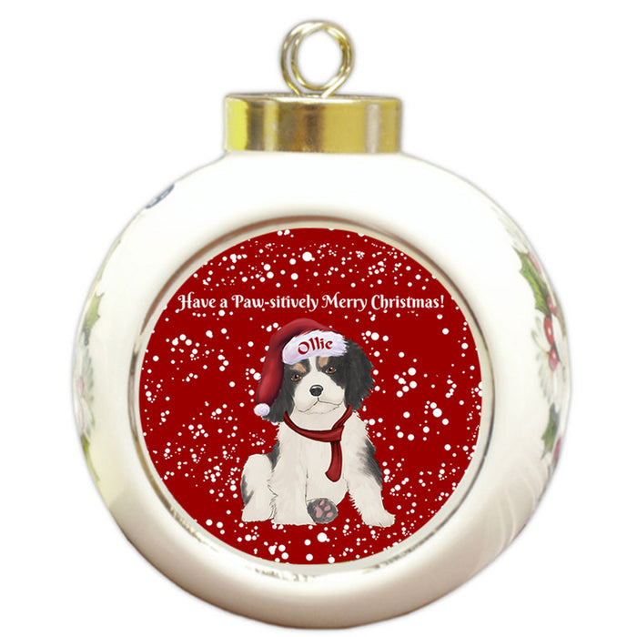 Custom Personalized Pawsitively Cavalier King Charles Spaniel Dog Merry Christmas Round Ball Ornament