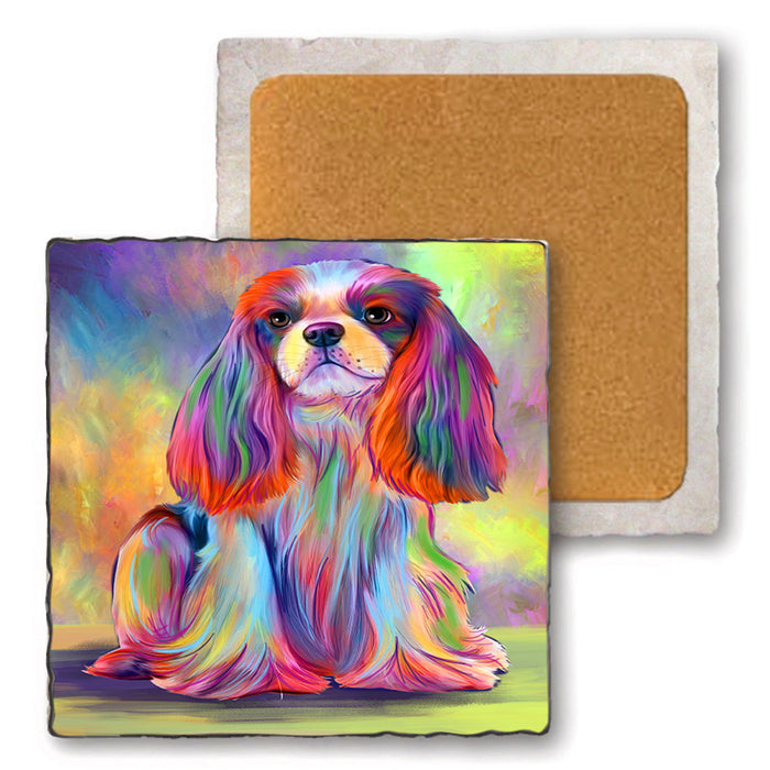 Paradise Wave Cavalier King Charles Spaniel Dog Set of 4 Natural Stone Marble Tile Coasters MCST51700