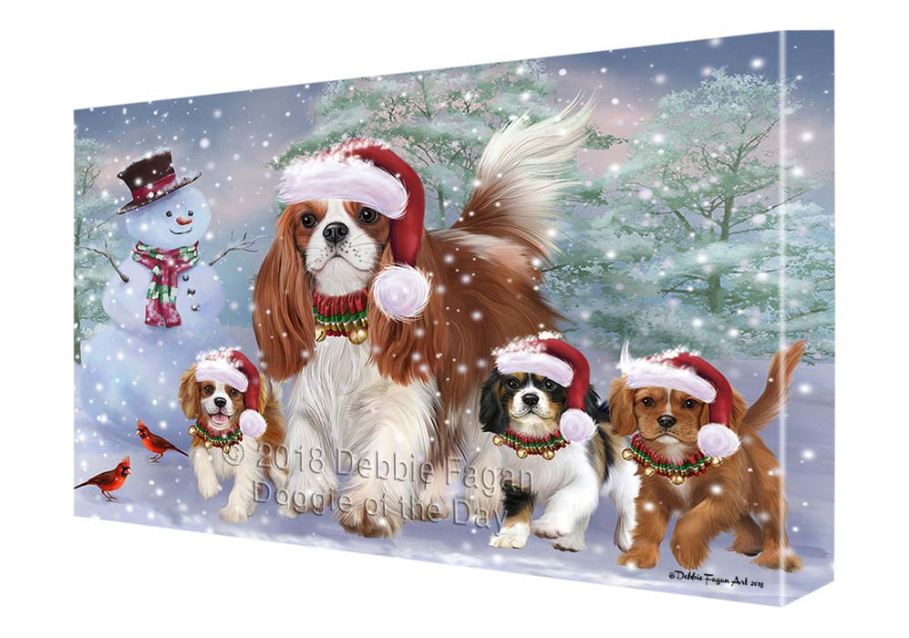 Christmas Running Family Cavalier King Charles Spaniels Dog Canvas Print Wall Art Décor CVS119123