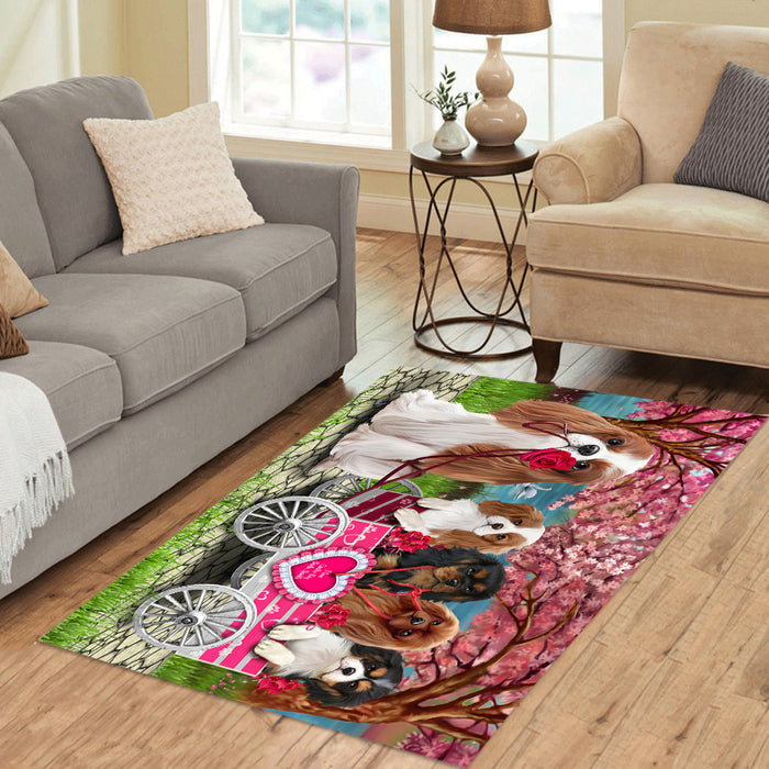 I Love Cavalier King Charles Spaniel Dogs in a Cart Area Rug