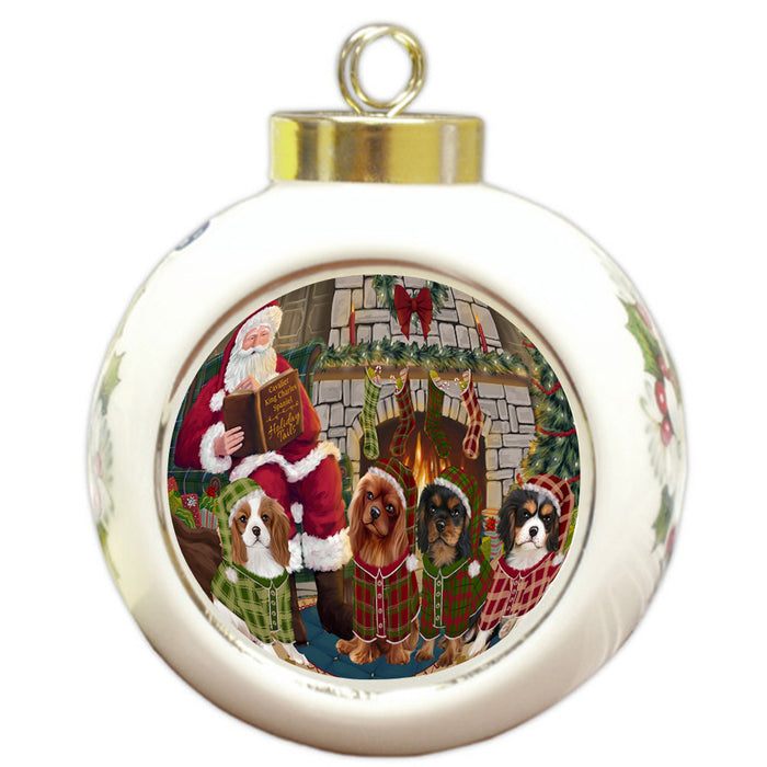 Christmas Cozy Holiday Tails Cavalier King Charles Spaniels Dog Round Ball Christmas Ornament RBPOR55470