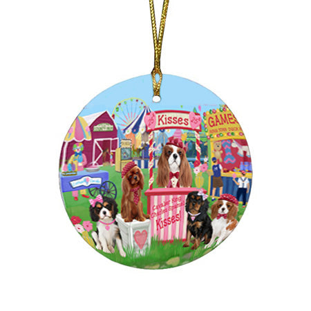 Carnival Kissing Booth Cavalier King Charles Spaniels Dog Round Flat Christmas Ornament RFPOR56640