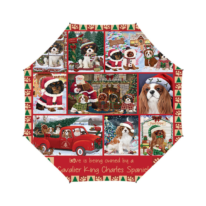 Love is Being Owned Christmas Cavalier King Charles Spaniel Dogs Semi-Automatic Foldable Umbrella