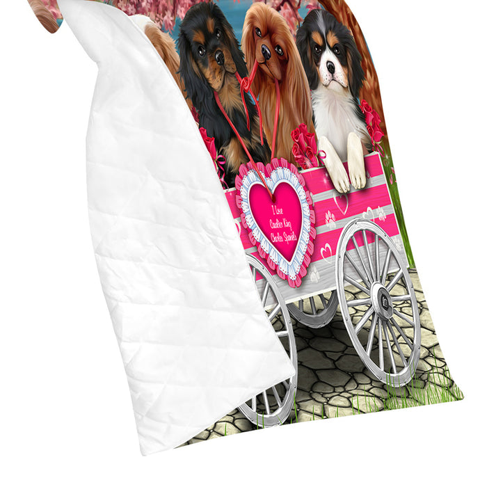 I Love Cavalier King Charles Spaniel Dogs in a Cart Quilt