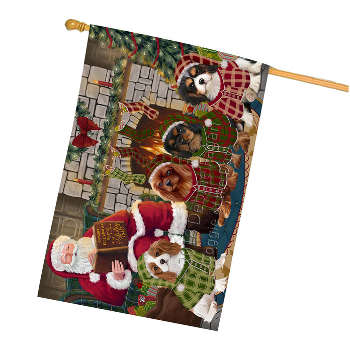 Christmas Cozy Holiday Tails Cavalier King Charles Spaniels Dog House Flag FLG55543