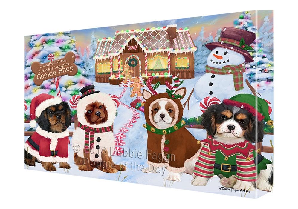 Holiday Gingerbread Cookie Shop Cavalier King Charles Spaniels Dog Canvas Print Wall Art Décor CVS129734