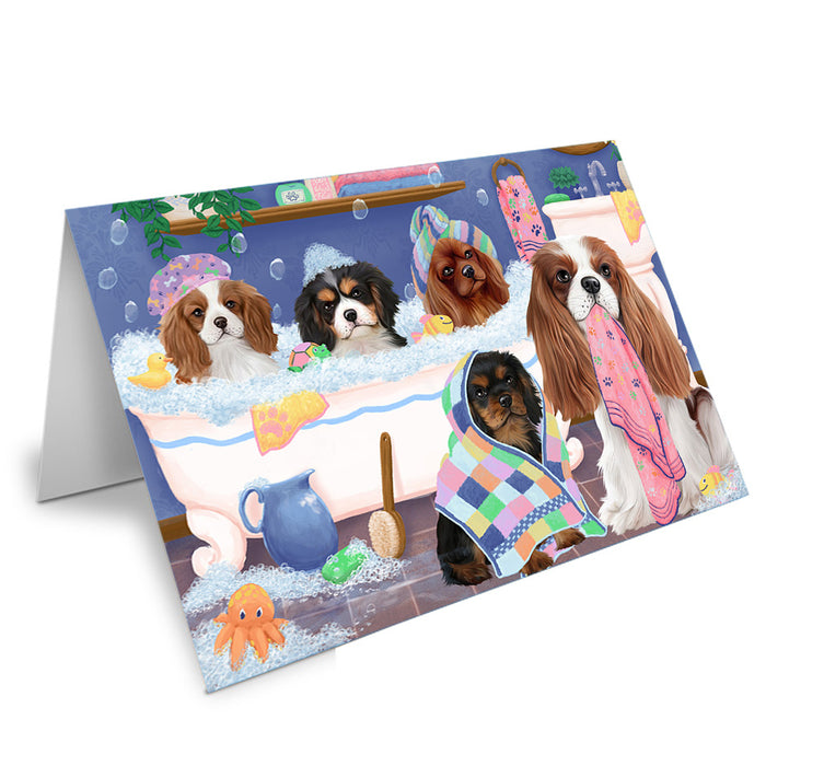 Rub A Dub Dogs In A Tub Cavalier King Charles Spaniels Dog Handmade Artwork Assorted Pets Greeting Cards and Note Cards with Envelopes for All Occasions and Holiday Seasons GCD74849