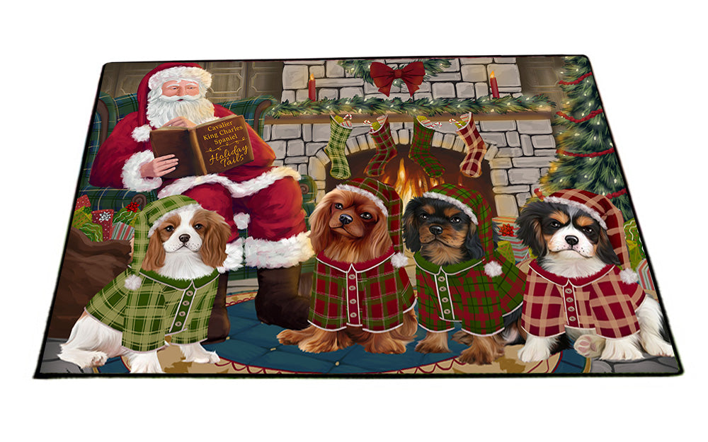 Christmas Cozy Holiday Tails Cavalier King Charles Spaniels Dog Floormat FLMS52629