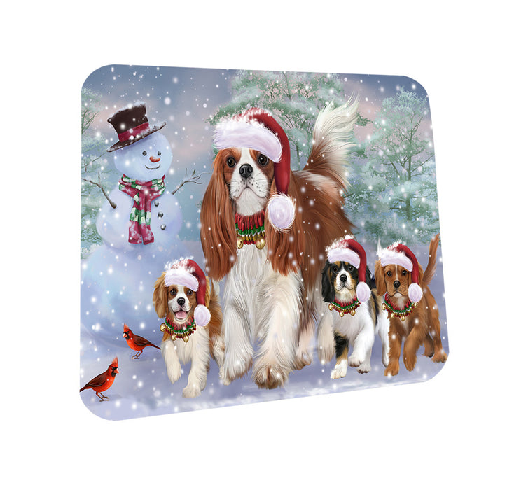 Christmas Running Family Cavalier King Charles Spaniels Dog Coasters Set of 4 CST55424