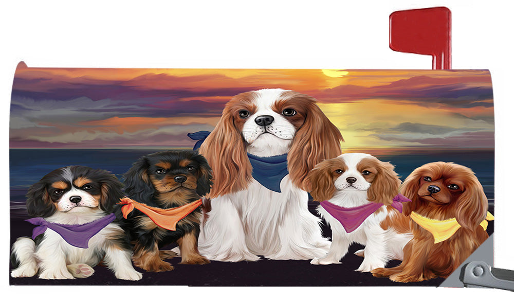 Family Sunset Portrait Cavalier King Charles Spaniel Dogs Magnetic Mailbox Cover MBC48462