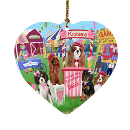 Carnival Kissing Booth Cavalier King Charles Spaniels Dog Heart Christmas Ornament HPOR56640