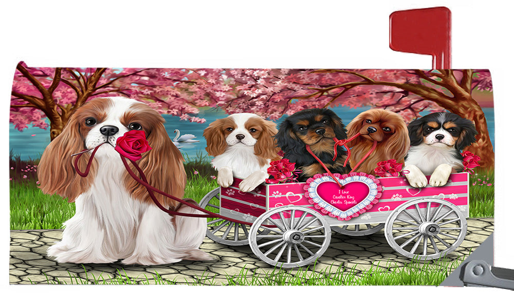 I Love Cavalier King Charles Spaniel Dogs in a Cart Magnetic Mailbox Cover MBC48548
