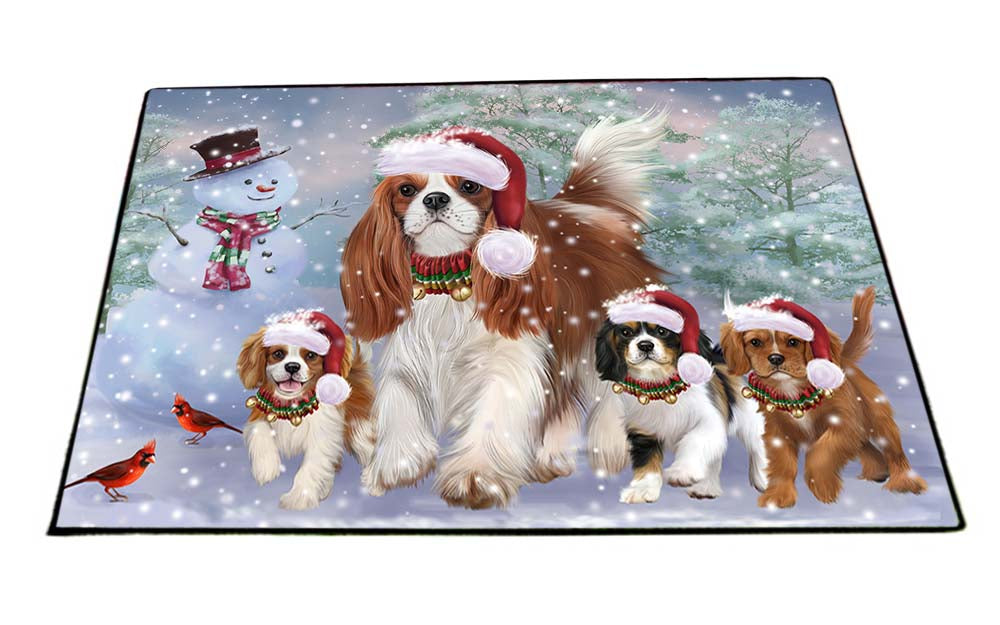 Christmas Running Family Cavalier King Charles Spaniels Dog Floormat FLMS52821