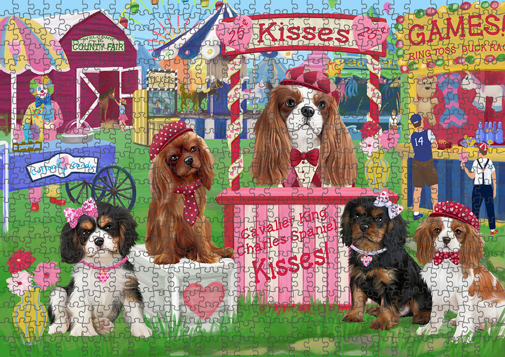 Carnival Kissing Booth Cavalier King Charles Spaniels Dog Puzzle with Photo Tin PUZL93336