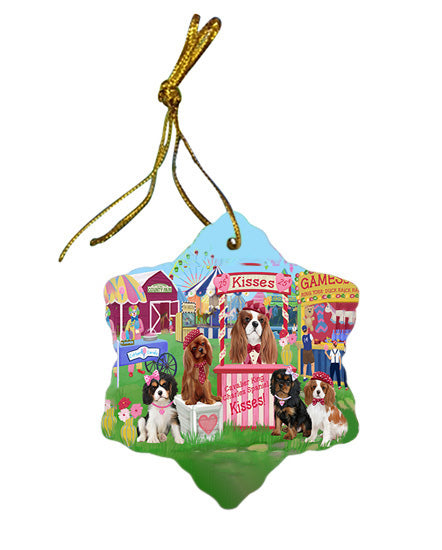 Carnival Kissing Booth Cavalier King Charles Spaniels Dog Star Porcelain Ornament SPOR56640