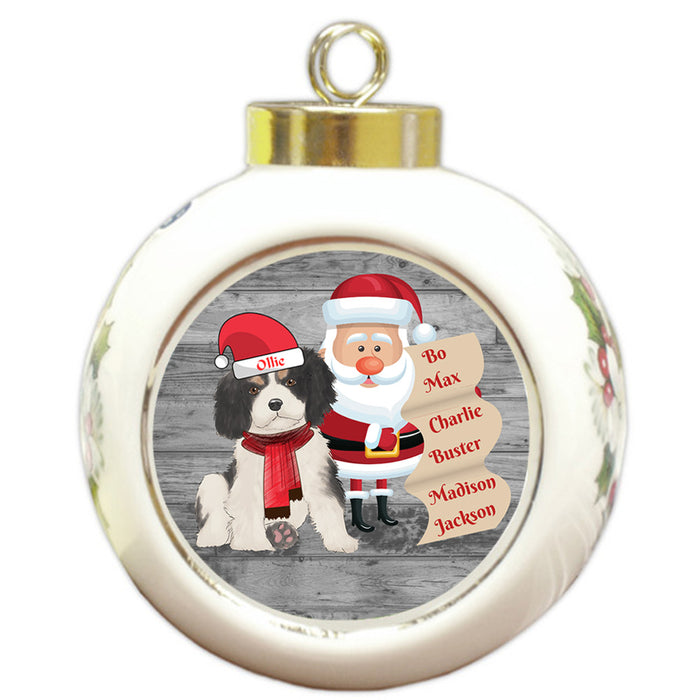 Custom Personalized Santa with Cavalier King Charles Spaniel Dog Christmas Round Ball Ornament