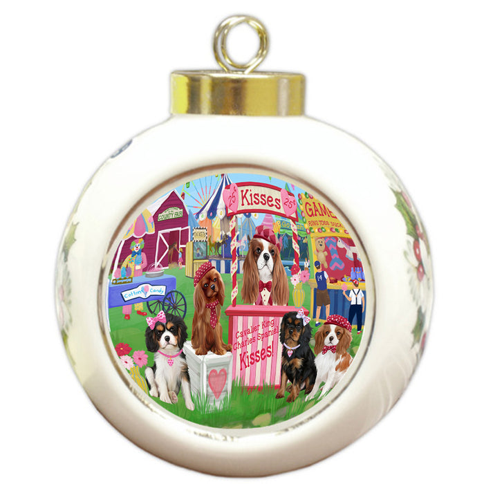 Carnival Kissing Booth Cavalier King Charles Spaniels Dog Round Ball Christmas Ornament RBPOR56640