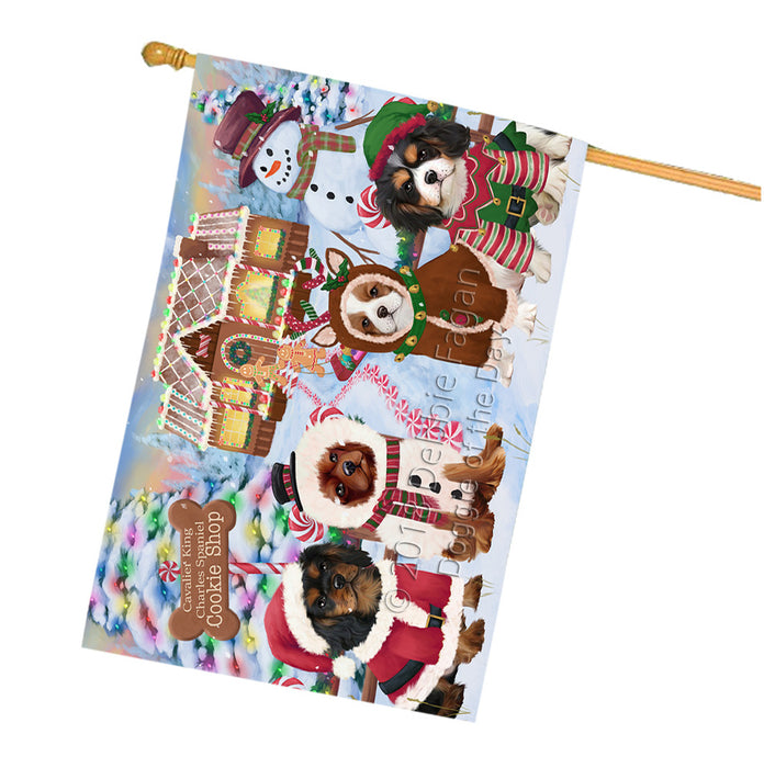 Holiday Gingerbread Cookie Shop Cavalier King Charles Spaniels Dog House Flag FLG57074