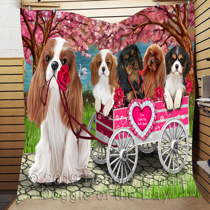I Love Cavalier King Charles Spaniel Dogs in a Cart Quilt