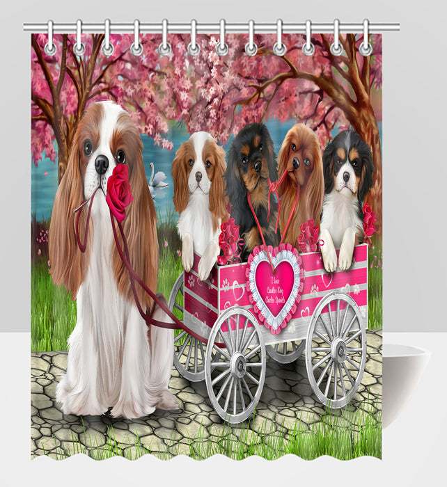 I Love Cavalier King Charles Spaniel Dogs in a Cart Shower Curtain