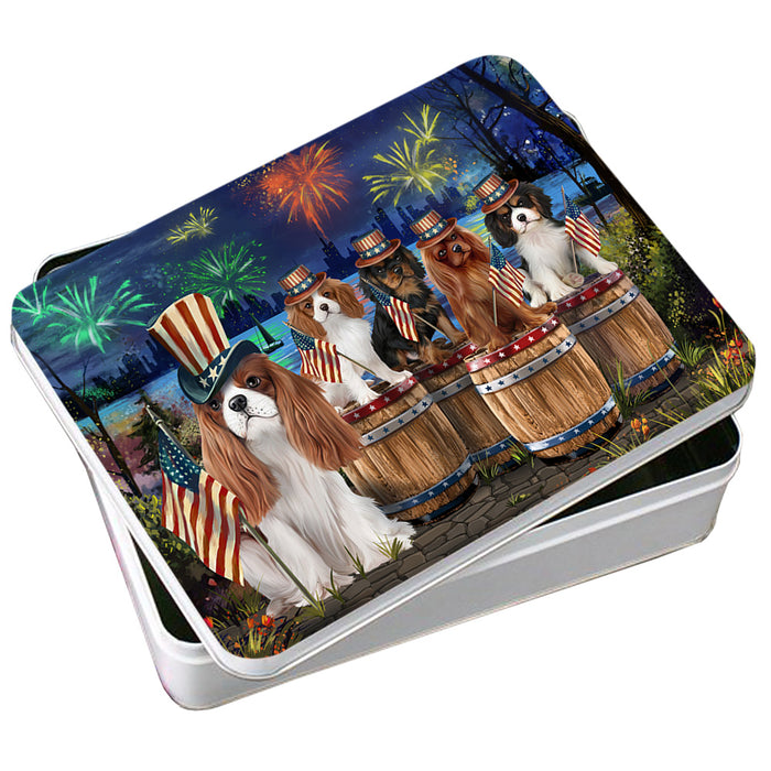 4th of July Independence Day Fireworks Cavalier King Charles Spaniels at the Lake Photo Storage Tin PITN51024