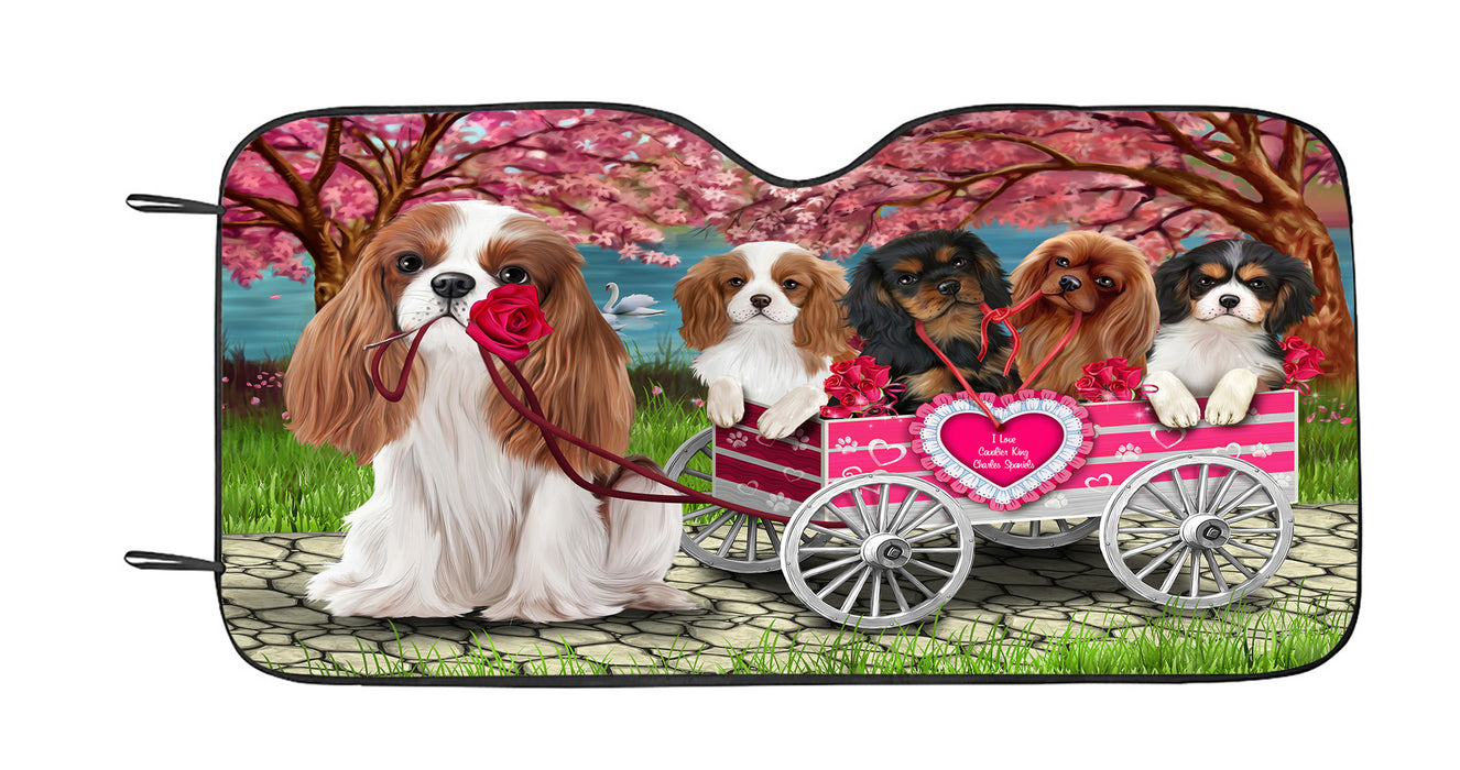 I Love Cavalier King Charles Spaniel Dogs in a Cart Car Sun Shade