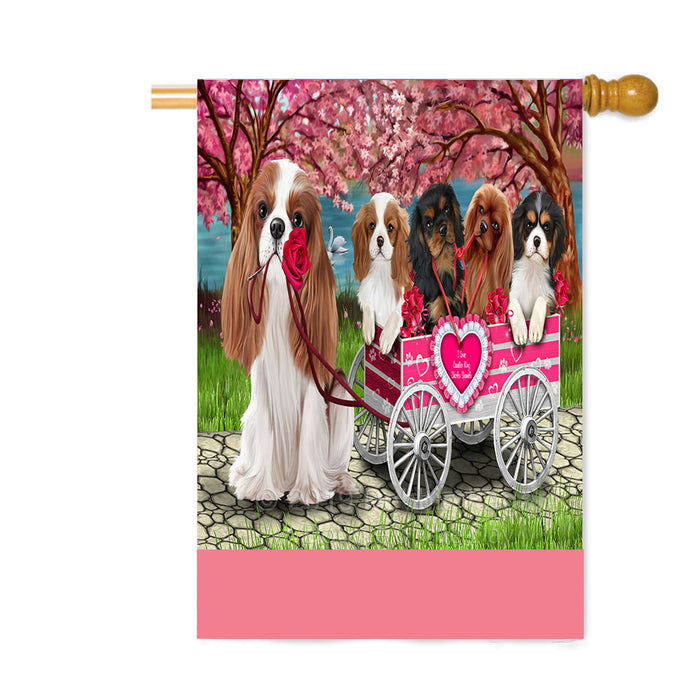 Personalized I Love Cavalier King Charles Spaniel Dogs in a Cart Custom House Flag FLG-DOTD-A62199