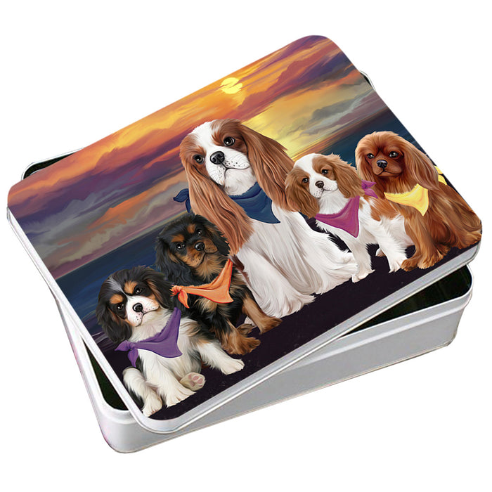 Family Sunset Portrait Cavalier King Charles Spaniels Dog Photo Storage Tin PITN50247