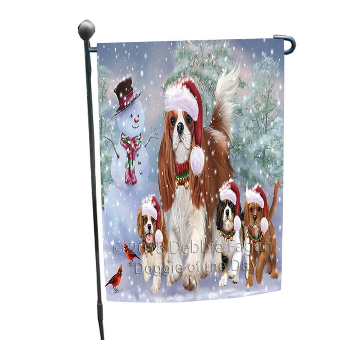 Christmas Running Family Cavalier King Charles Spaniels Dog Garden Flag GFLG55759