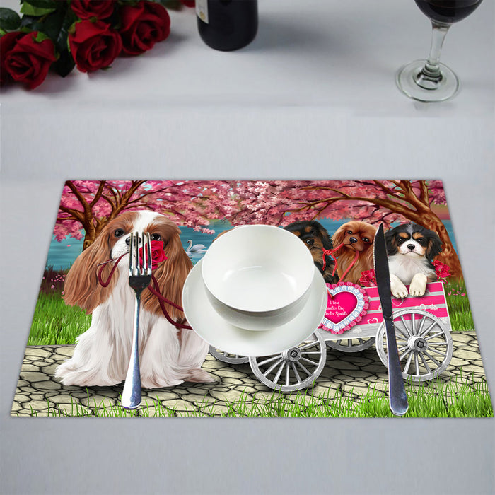 I Love Cavalier King Charles Spaniel Dogs in a Cart Placemat