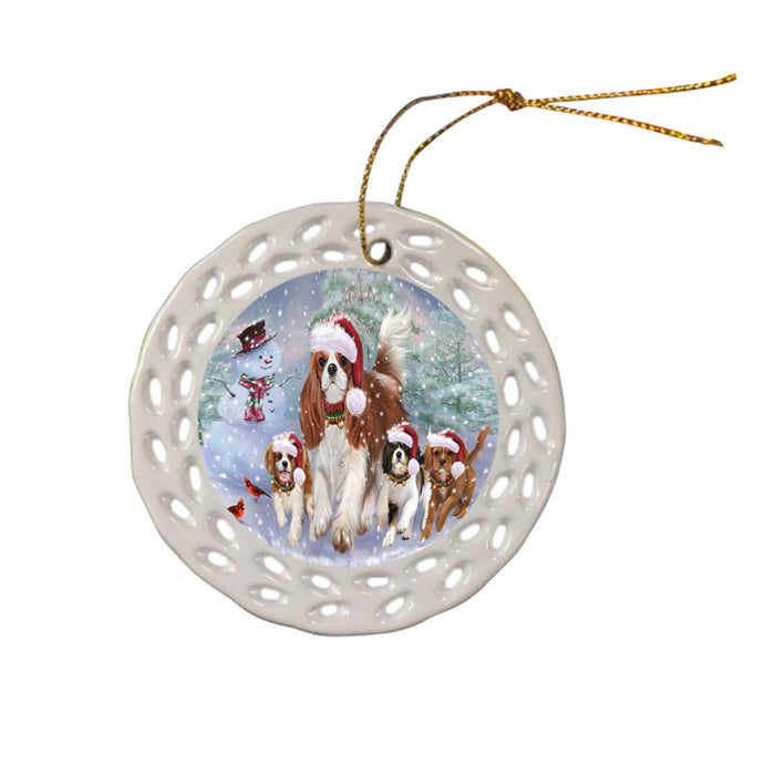 Christmas Running Family Cavalier King Charles Spaniels Dog Ceramic Doily Ornament DPOR55822