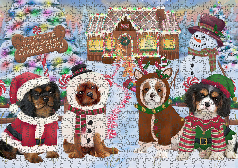 Holiday Gingerbread Cookie Shop Cavalier King Charles Spaniels Dog Puzzle with Photo Tin PUZL93760