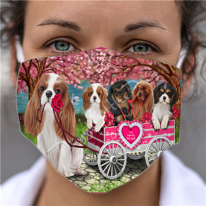 I Love Cavalier King Charles Spaniel Dogs in a Cart Face Mask FM48133