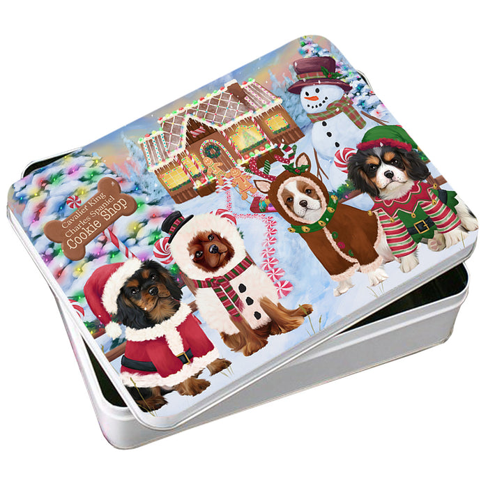 Holiday Gingerbread Cookie Shop Cavalier King Charles Spaniels Dog Photo Storage Tin PITN56333