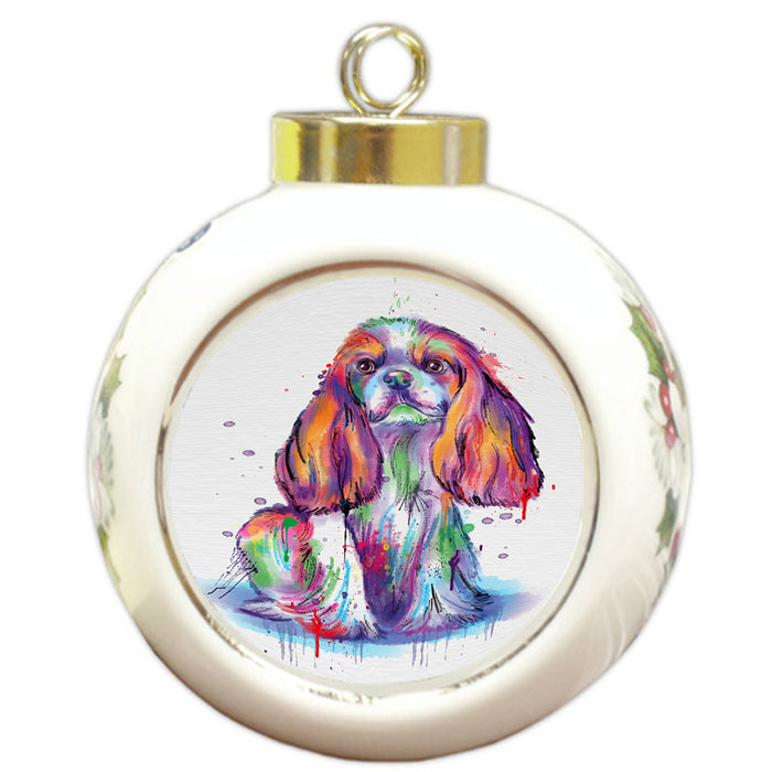 Watercolor Cavalier King Charles Spaniel Dog Round Ball Christmas Ornament RBPOR58206