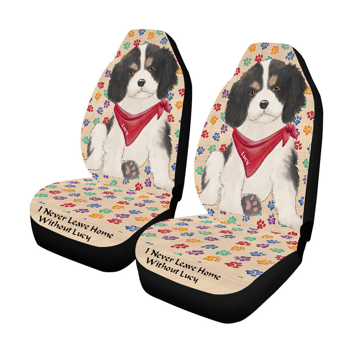 Personalized I Never Leave Home Paw Print Cavalier King Charles Spaniel Dogs Pet Front Car Seat Cover (Set of 2)