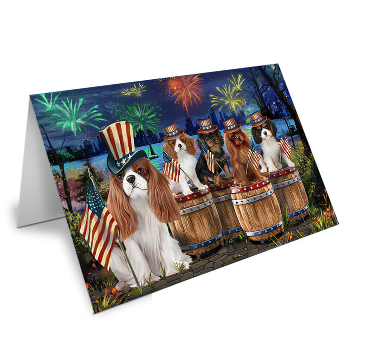 4th of July Independence Day Fireworks Cavalier King Charles Spaniels at the Lake Handmade Artwork Assorted Pets Greeting Cards and Note Cards with Envelopes for All Occasions and Holiday Seasons GCD57101