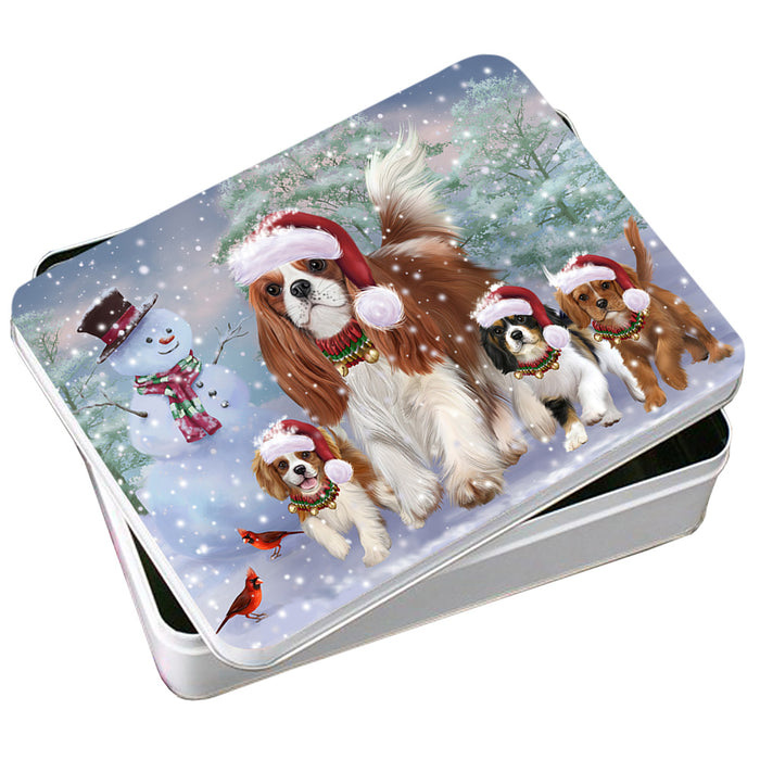 Christmas Running Family Cavalier King Charles Spaniels Dog Photo Storage Tin PITN55409