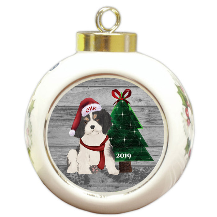 Custom Personalized Cavalier King Charles Spaniel Dog Glassy Classy Christmas Round Ball Ornament