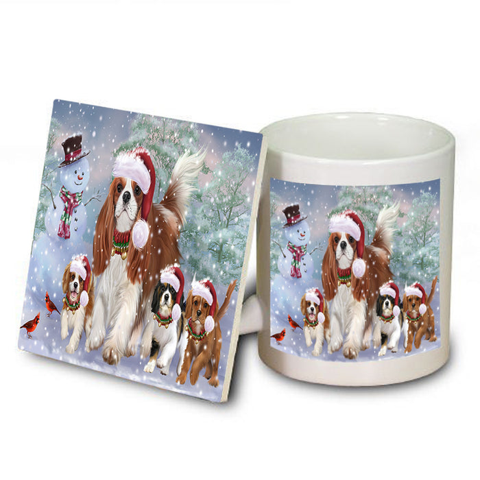 Christmas Running Family Cavalier King Charles Spaniels Dog Mug and Coaster Set MUC55458