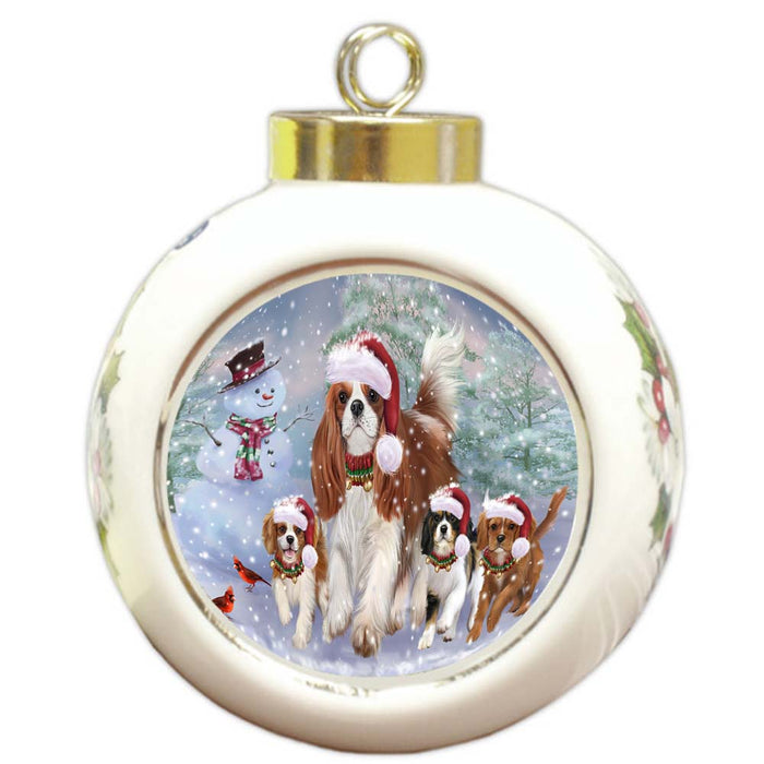 Christmas Running Family Cavalier King Charles Spaniels Dog Round Ball Christmas Ornament RBPOR55822