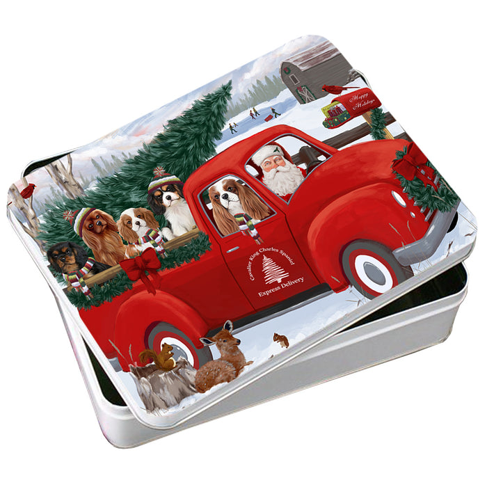 Christmas Santa Express Delivery Cavalier King Charles Spaniels Dog Family Photo Storage Tin PITN54968