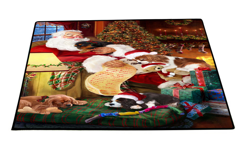 Santa Sleeping with Cavalier King Charles Spaniel Dogs Floor Mat- Anti-Slip Pet Door Mat Indoor Outdoor Front Rug Mats for Home Outside Entrance Pets Portrait Unique Rug Washable Premium Quality Mat